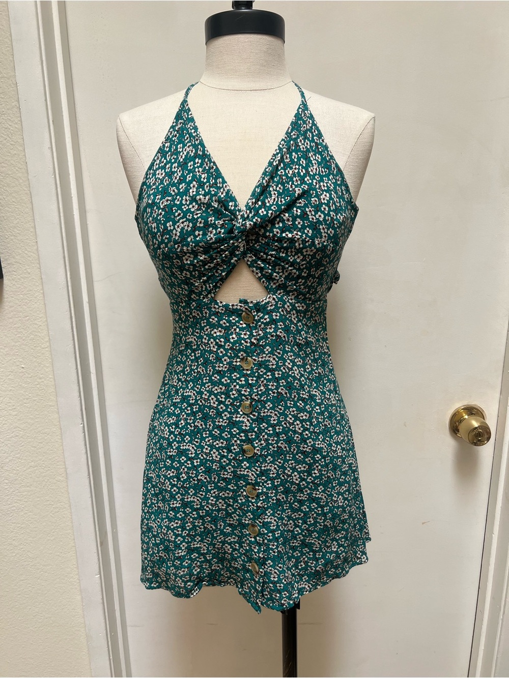 Skylar + Madison Green Floral Halter Mini Dress